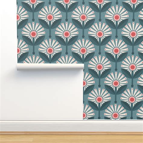 Retro Mid Century Modern Floral Wallpaper | Spoonflower