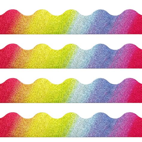 Buy 67Feet Glitter Scalloped Bulletin Board Borders Colorful Rainbow