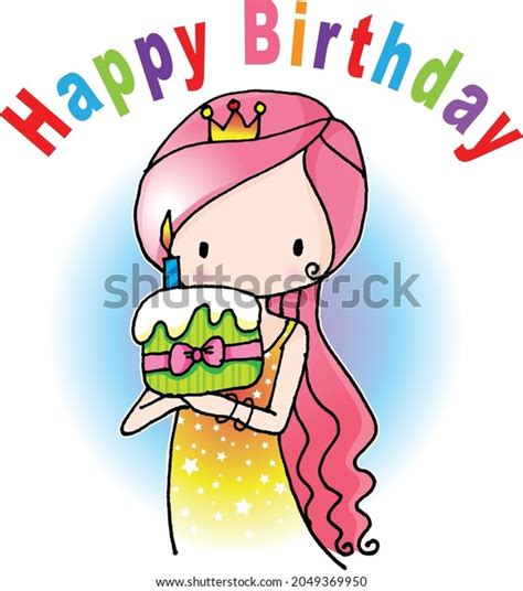 Vector Cartoon Girl Happy Birthday Card Stock Vector (Royalty Free ...