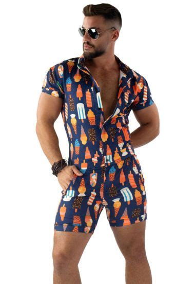 Mens Red Printed Romper Trendy Male Romper In Chili Print