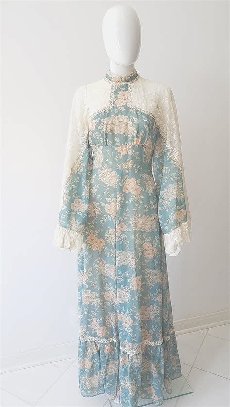 Vintage Gunne Sax By Jessica San Francisco Bell Lace Sleeves Maxi Dress