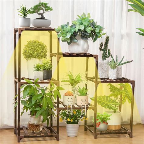 Dreyoo Plant Stand With Grow Lights Wood Plant Shelf With