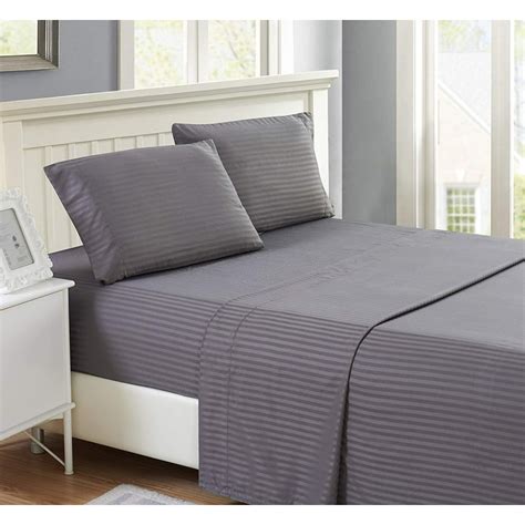 Lux Decor Collection Stripes Bed Sheet Set Queen Dark Grey 4 Piece