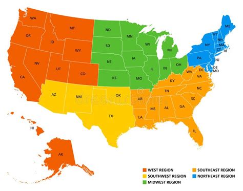 Geographic Regions of the United States of America, Political Map Stock ...