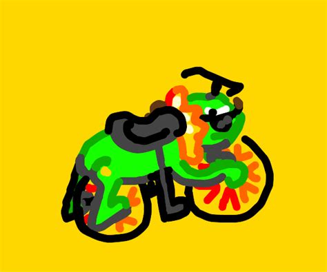 a frog riding a motorcycle - Drawception