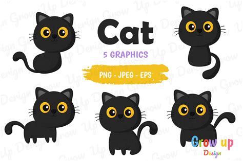 Halloween Black Cat Clipart Set. Graphic by Grow up design · Creative ...