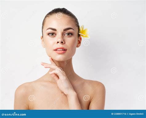 Pretty Woman Naked Shoulders Attractive Look Yellow Flower In Hair