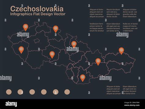 Infographics Czechoslovakia Map Outline Flat Design Color Blue Orange