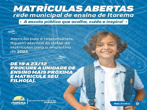 Aberto Período De Matrícula Das Escolas Municipais De Itarema