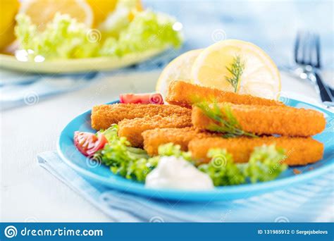 Fried Fish Sticks Fish Fingers Stock Photo Image Of Healthy Fillet