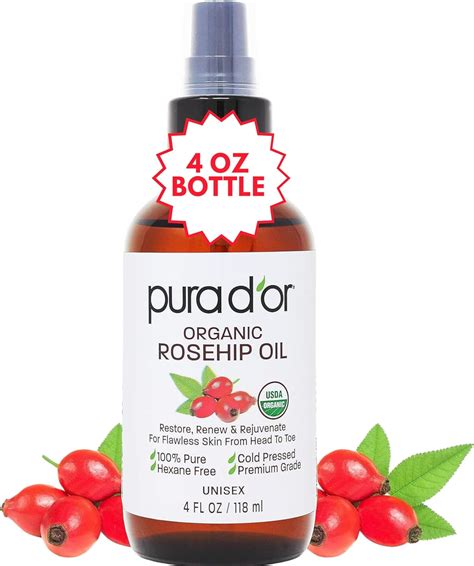 PURA D OR 4 Oz ORGANIC Rosehip Seed Oil Hair Relaxer 100 Pure Cold