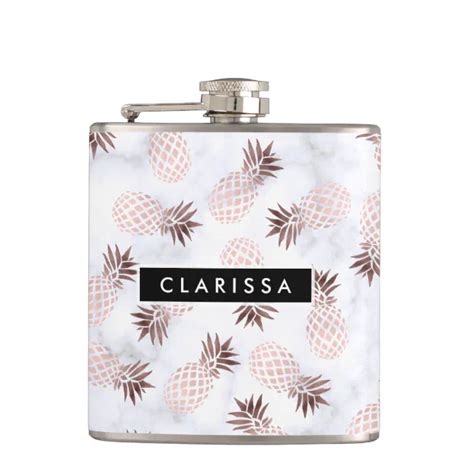 Elegant Modern White Marble Rose Gold Pineapple Hip Flask Zazzle