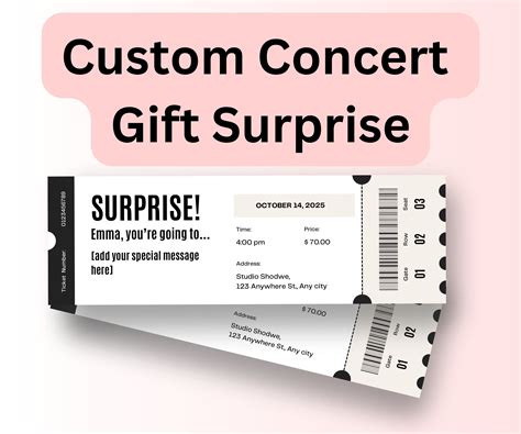 Custom Personalised Concert Ticket T Surprise Reveal T Present