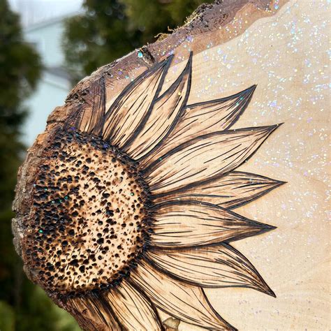 Sunflower Wood Burned Art Pyrography Art Sparkling Wood Burning