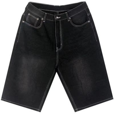 Short baggy en jean effet délavé noir avec coutures blanches pour homme