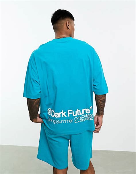 Asos Dark Future Co Ord Oversized T Shirt With Logo Back Print In Blue