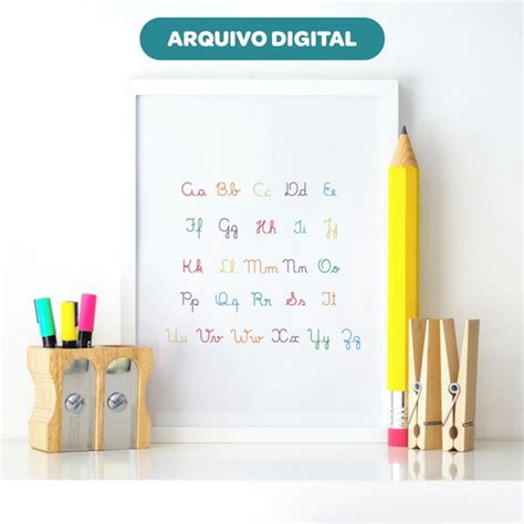 Arte Digital Quadro Educativo Alfabeto Cursivo Letras Escola