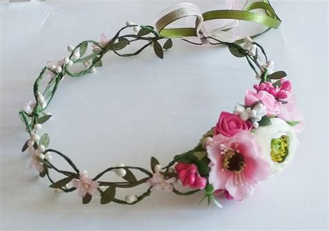 Pink Floral Crown Flower Headband Hair Vine Bridal Headband Etsy