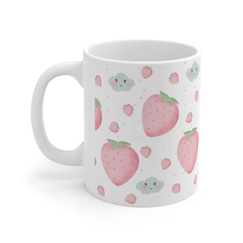 Strawberry Mug Pastel Pink Mug Cloud Mug Cute Mug Kawaii Etsy