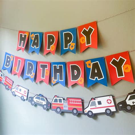 Rescue Vehicles Happy Birthday Printable Banner Instant Etsy Uk