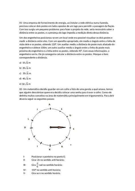 Questões trigonometria e Lei dos senos. - Docsity