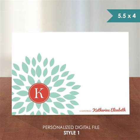 Personalized Stationary Flat Or Folding Note Card Teal Blooming