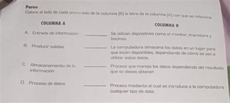 Coloca Al Lado De Cada Enunciado De La Columna B La Letra De La