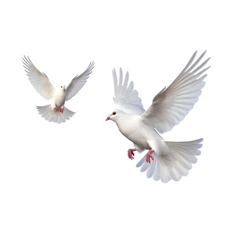 Two White Doves Are Flying Isolated On A Transparent Background