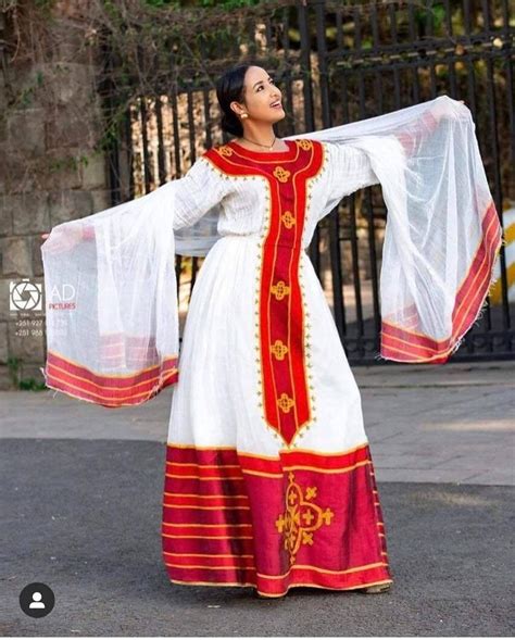 Amazing Red Fashionable Menen Modern Ethiopian Traditional Dress