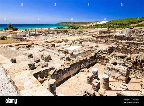 Forum at Baelo Claudia Roman ruins in Bolonia beach, Tarifa , Cadiz , Andalusia, Spain Stock ...