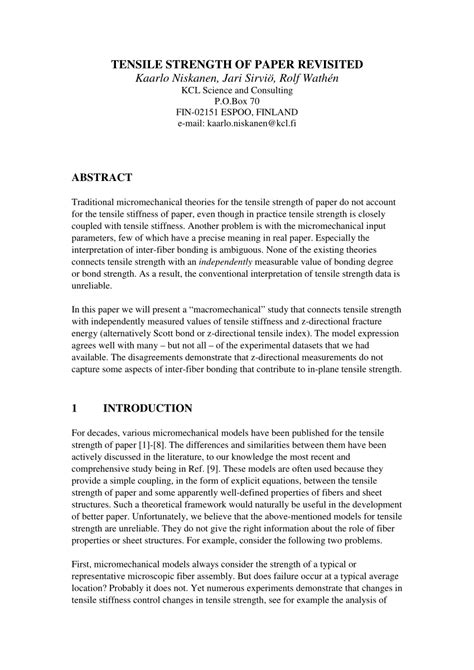 Pdf Tensile Strength Of Paper Revisited