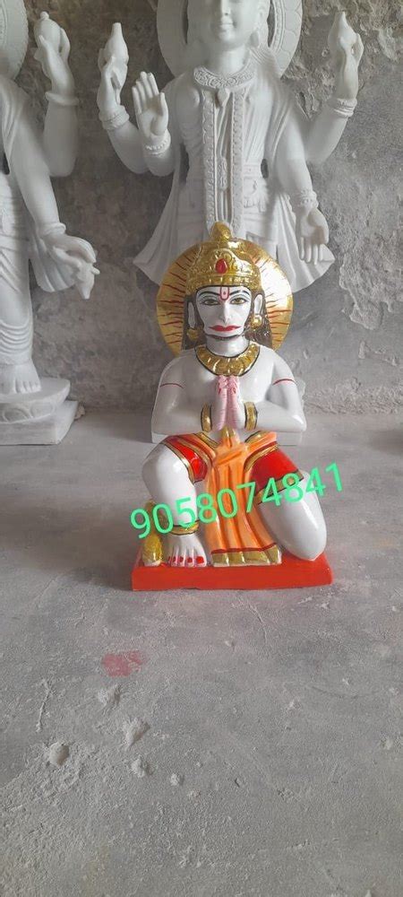 Smvdk Handicraft Golden Gold Plated White Marble Hanuman Ji Statue