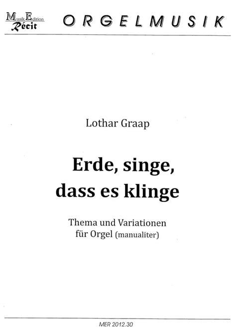 Erde Singe Dass Es Klinge Von Lothar Graap Im Stretta Noten Shop Kaufen