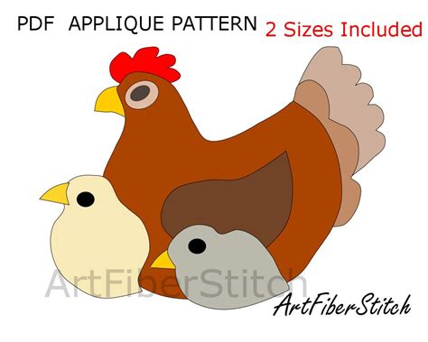 Chickens Applique Pdf Template Pattern Available For Instant Download