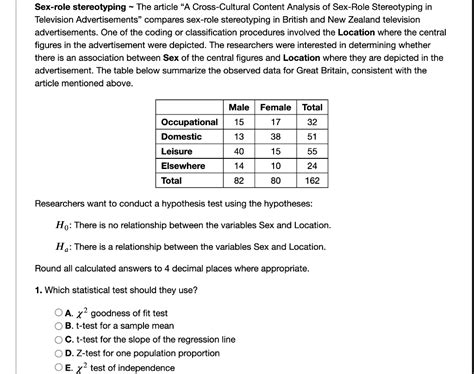 Solved Sex Role Stereotyping The Article A Cross Cultural