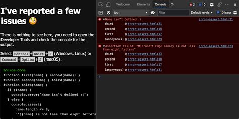 Fix Javascript Errors That Are Reported In The Console Microsoft Edge