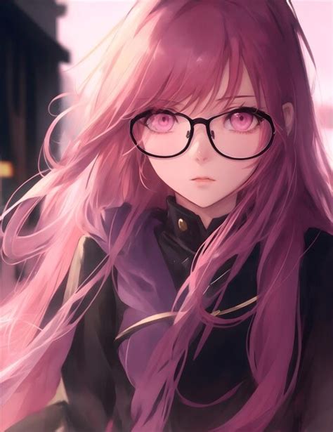 Premium AI Image | anime girl with glasses and a purple scarf