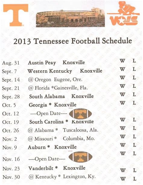 2013 UT Football Schedule | Tennessee football, Ut football, Rocky top ...