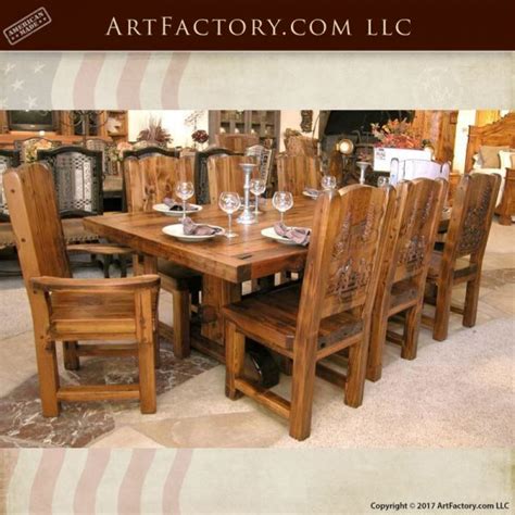 Rustic Country Dining Table: With Matching Hand Carved Wooden Chairs