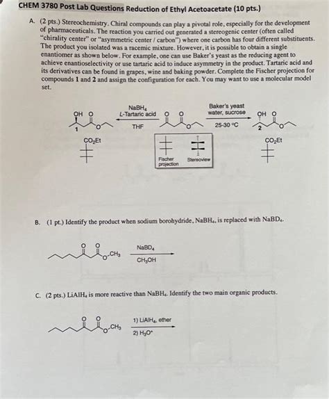 Solved Chem Post Lab Questions Reduction Of Ethyl Chegg