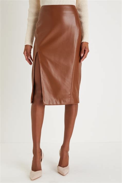 Chic Brown Skirt Pencil Skirt Vegan Leather Pencil Skirt Lulus