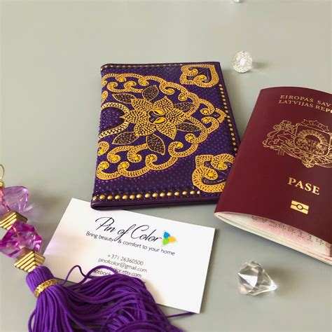 Purple Passport Cover With Gold Oriental Ornament Leather Etsy