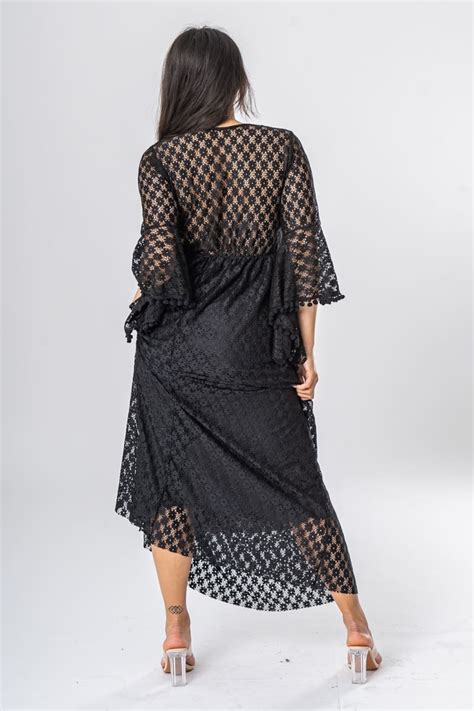 Robe longue noire dentelle à pompons Cinelle Paris mode femme tendance