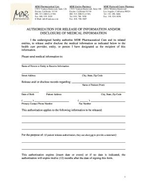 Fillable Online HIPAA Authorization Form Medical Fax Email Print