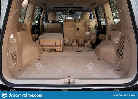 Rear View Of A Suv Car With Open Trunk Stock Image Image Of Trunk