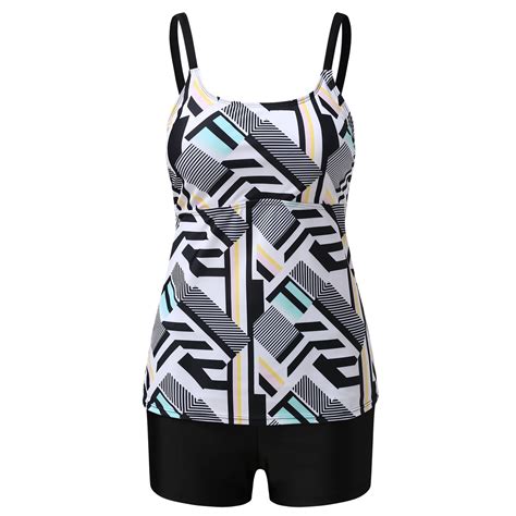 Jsaierl 2 Piece Tankini Bathing Suits For Women Tummy Control Casual Print Swimwear Conservative