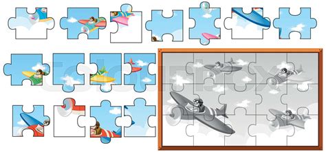 Jigsaw puzzle game with airplanes in sky | Stock vector | Colourbox