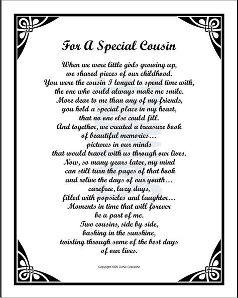 Poem For A Special Cousin Digital Download Cousins Birthday Cousin T