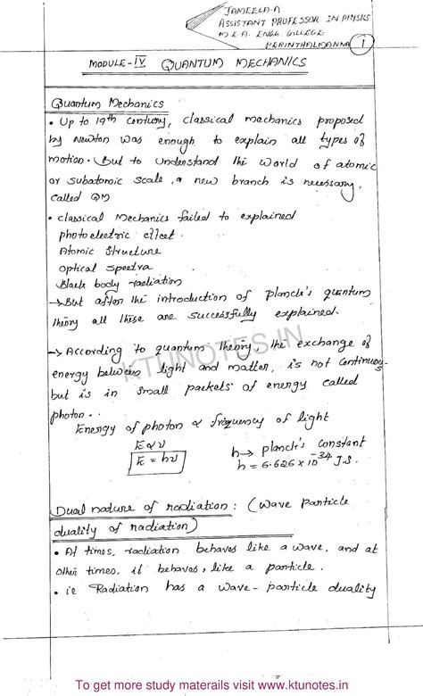 Phy M4 Ktunotes Its First Semester Physics Note Btech Studocu