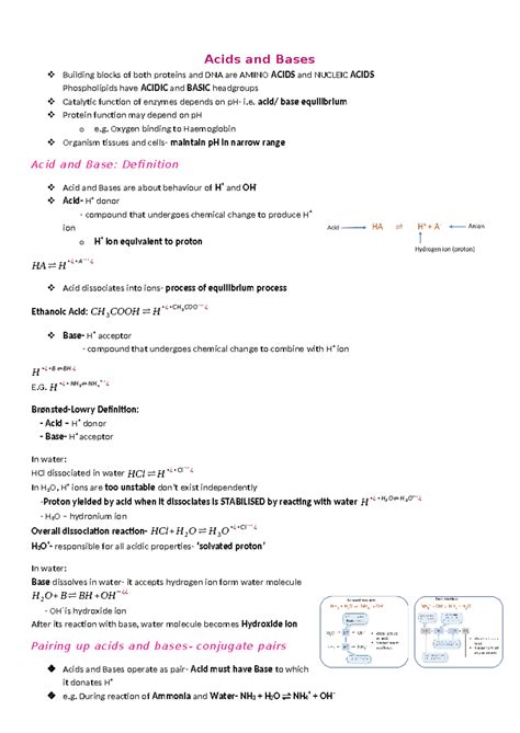 Acids And Bases Done Lecture Notes Acids And Bases Building Blocks